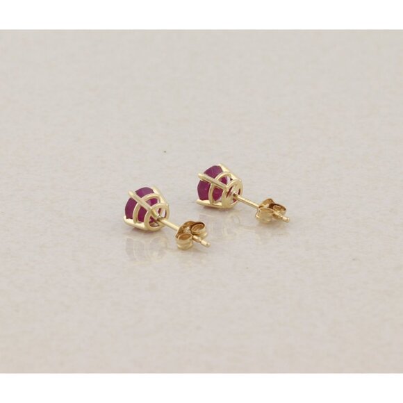 14k Yellow Gold Natural Ruby Earrings Stud Post Earrings 3/16" .80 total carat - Picture 5 of 9